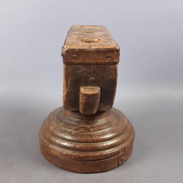 Antique Arab Handcrafted Engraved Seed Spreader in Wood & Metal, Early 1900s For Sale - Image 5 of 12