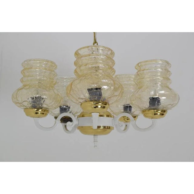 Made of glass, metal 5x E27 or E26 socket With aged patina Re-polished Original condition. Up to 250V (Europe/UK...