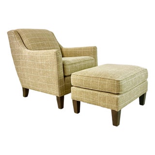 Early 21st C Vintage Contemporary Americana Smith Brothers Custom Upholstered Side Chair & Ottoman For Sale