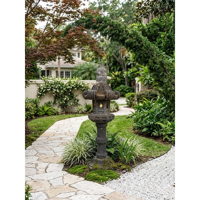 Charcoal Antique Japanese Style Pagoda Garden Lantern (Tachi-Gata) For Sale - Image 8 of 12