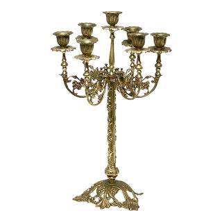 Antique Cast Brass Neoclassic Seven Light Candelabra For Sale