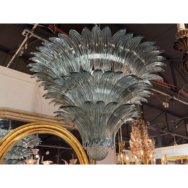 Modern Fontana Green Palm Leaf Murano Glass Chandelier For Sale - Image 3 of 6
