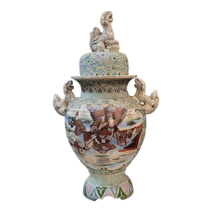 Large Antique Satsuma Covered Foo Dog Urn