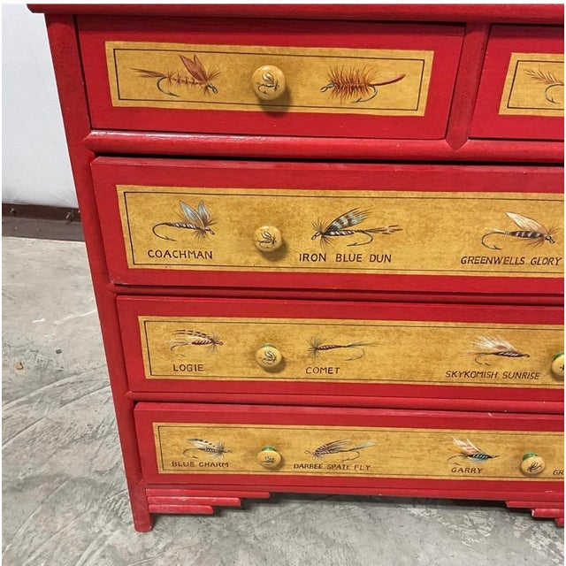 Vintage "Hardy & Co Trout Flies” Fishing Tackle Themed 5-Drawer Accent Chest For Sale In Savannah - Image 6 of 11