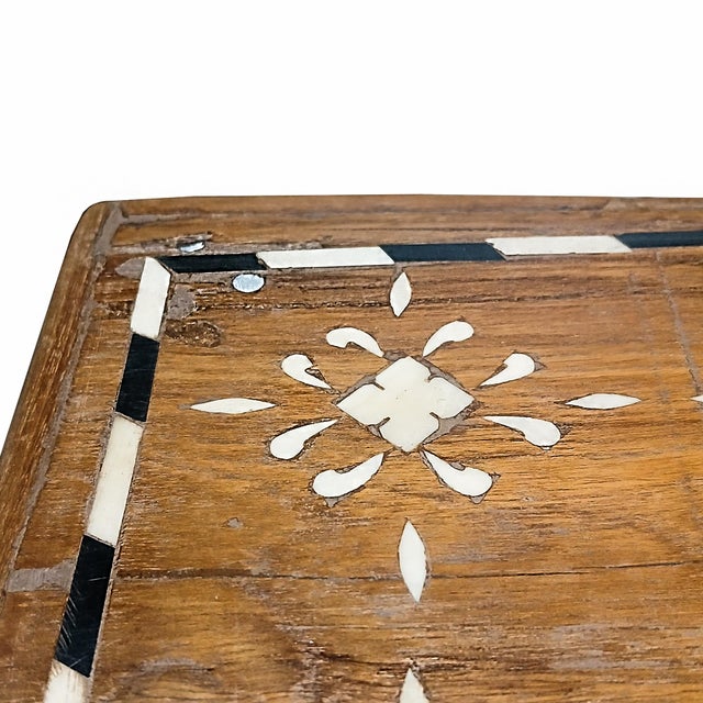 Wood 1970s Inlaid Teak Writing Desk From India For Sale - Image 7 of 18