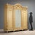 Neoclassical-style wardrobe in lacquered cherry and walnut. Central mirrored door and side panels with carved festoons and...