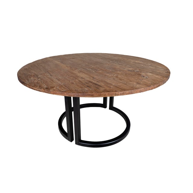 Reclaimed Elm Wood Table Top With Metal Base Chairish