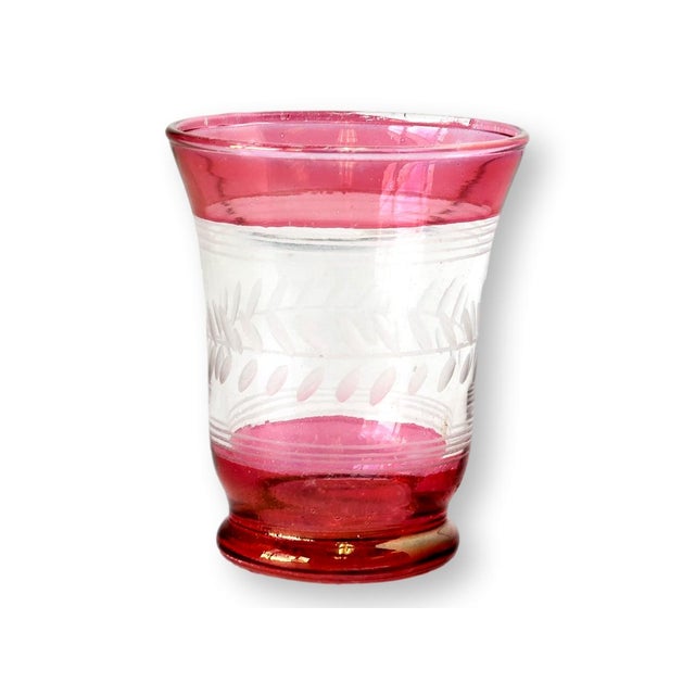 French Bohemian Cranberry Juice Glasses, Set of 6 For Sale - Image 3 of 4