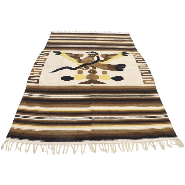 Mexican Vintage Mexican Serape Blanket Kilim Rug - 04'06 X 06'07 For Sale - Image 3 of 9