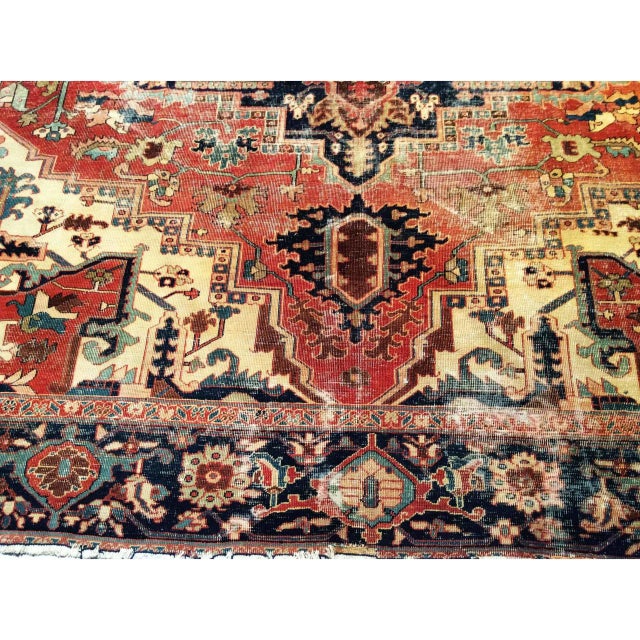 Art Nouveau Antique Persian Heriz Serapi Rug, Hand-Knotted Wool, Geometric Medallion Pattern, Ivory & Rust-Red, 10x12 For Sale - Image 3 of 11