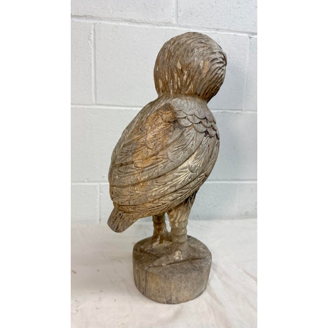 1950s Share Large Hand Carved Solid Wood Folk Art Owl Sculpture Statue Figure For Sale - Image 9 of 10