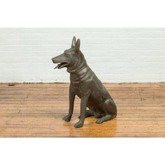 Contemporary Contemporary Bronze Sculpture Depicting a German Shepherd with Dark Patina For Sale - Image 3 of 12