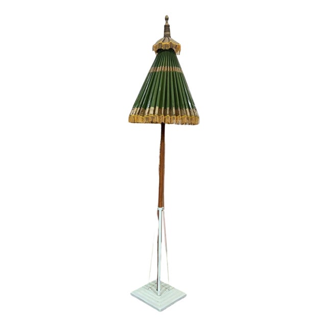 Indonesian Parasol in Wallpaper, Wood and Wool, 1950s For Sale