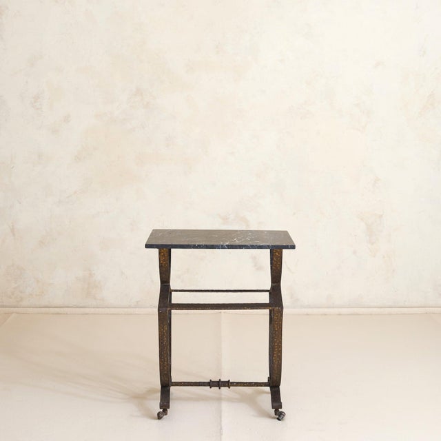 Art Deco French Art Deco Wrought Iron + Black Fossil Marble Occasional Table, 1940s For Sale - Image 3 of 11