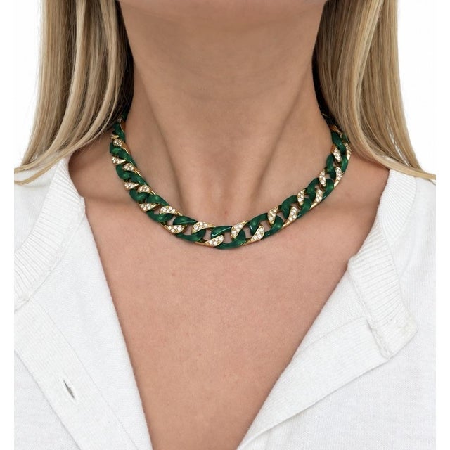Modern Vintage, Chrysoprase, Diamond and 18k Gold Necklace and Bracelet Suite, 2 Pieces For Sale - Image 3 of 8