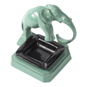 Art Deco Green Enamel & Black Ceramic Sculptural Elephant Ash Tray Signed Nuart