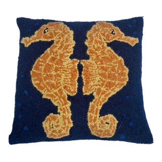 1980s Seahorse Needlepoint Pillow For Sale