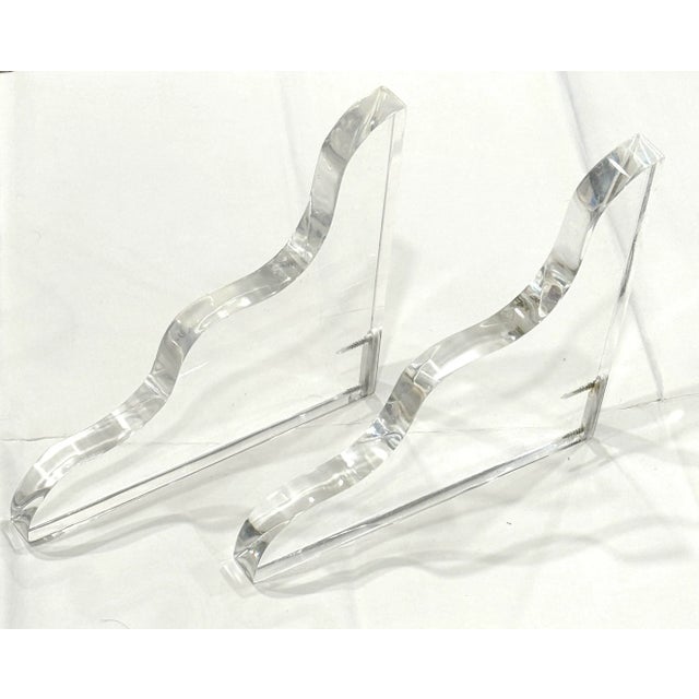 Contemporary Vintage Chunky Lucite Scalloped Profile Wall Brackets For Sale - Image 3 of 9