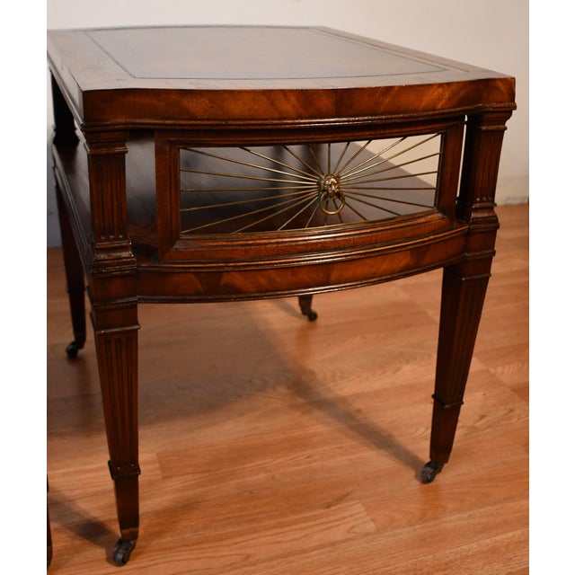 Wood 1930s Weiman Regency Mahogany & Leather Top Pair of Side Tables / End Tables For Sale - Image 7 of 14