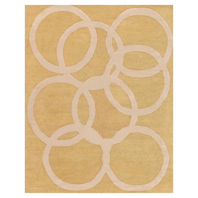 Modern Art Deco Beige and Gold Quantum Circles Rug by Doris Leslie Blau For Sale
