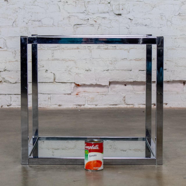 Mid-20th Century Mid Century Modern Game End or Side Table Chrome Cube Frame & Backgammon Glass Top For Sale - Image 16 of 18