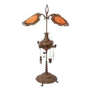 Antique Italian Renaissance Brass Lucerne Florentine Chatelaine Oil Lamp 1880