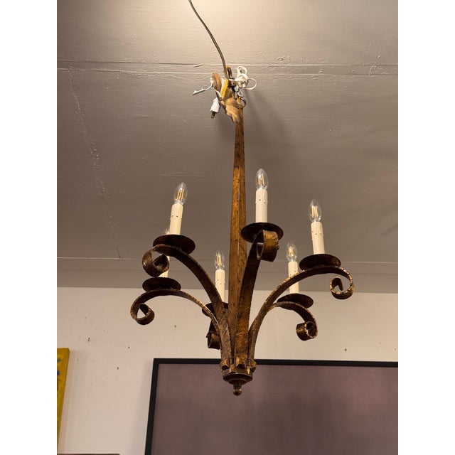 Paul Ferrante Antique Dutch Metal Leaf Iris Chandelier For Sale In San Francisco - Image 6 of 12