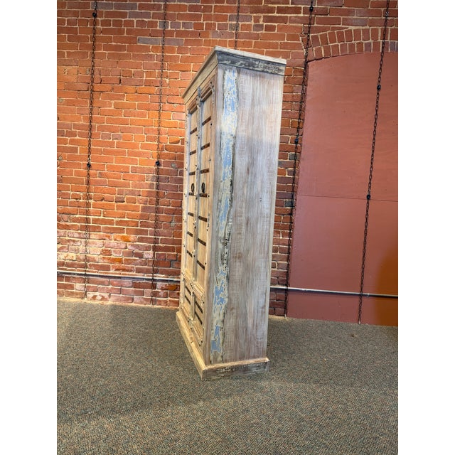 Rustic Distressed Indian-Style Wooden Armoire / Bookcase For Sale - Image 4 of 5