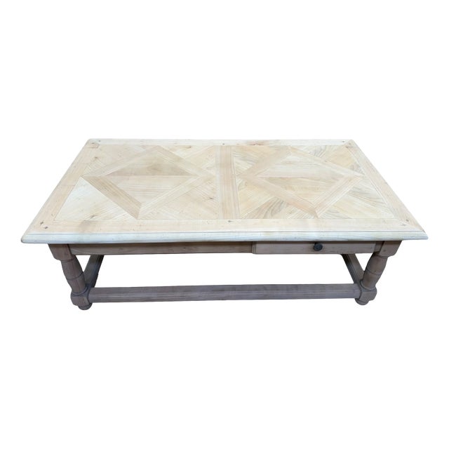 Louis XIII Style Cherrywood Coffee Table with Parquet Top, 1980s For Sale