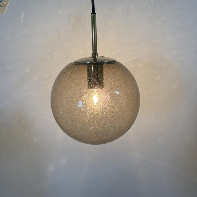 Brass and Smoked Glass Ball Pendant from Limburg Glashütte, 1970s For Sale - Image 11 of 18