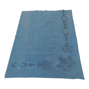 Vintage Royal Blue Embroidered Textile Panel