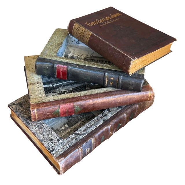 19th Century Set of 4 Antique 19c Joined Leather Bound Books W Secret Compartments For Sale - Image 5 of 5