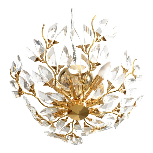 Stilkronen Mid-Century Modern 8 Light Gold Plate Brass &Crystal Chandelier Italy For Sale