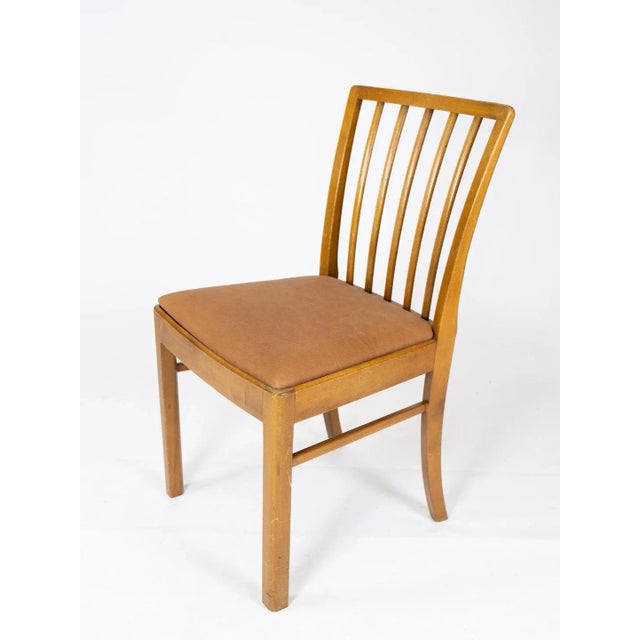 Dining Room Chairs of Light Wood and Cognac Leather, 1940s, Set of 10 For Sale - Image 4 of 10