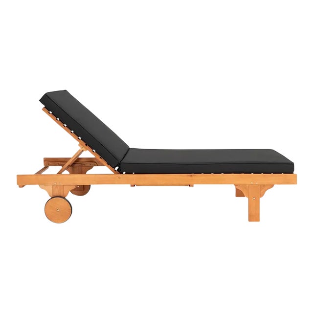 Spritely Home Newport Chaise Lounge Chair with Side Table, Natural/Black Cushion For Sale - Image 4 of 12