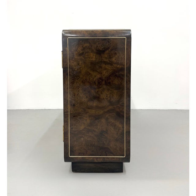 Wood Vintage Mastercraft Style Burl Wood & Brass Sideboard For Sale - Image 7 of 8