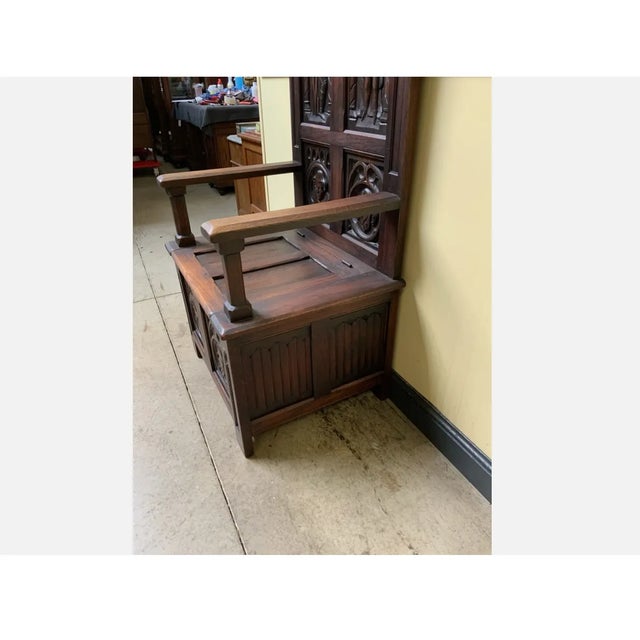 Wood Antique Neo-Gothic Chest Bench, 1880 For Sale - Image 7 of 9