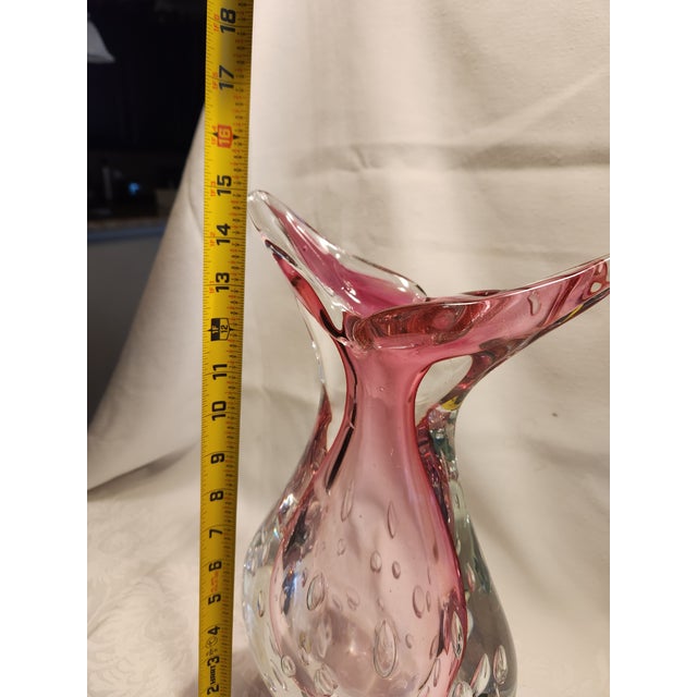 Glass Mid 20th Century Large 15" Flavio Poli for Seguso Murano Glass Vase - Pink Sommerso Bullicante For Sale - Image 7 of 10
