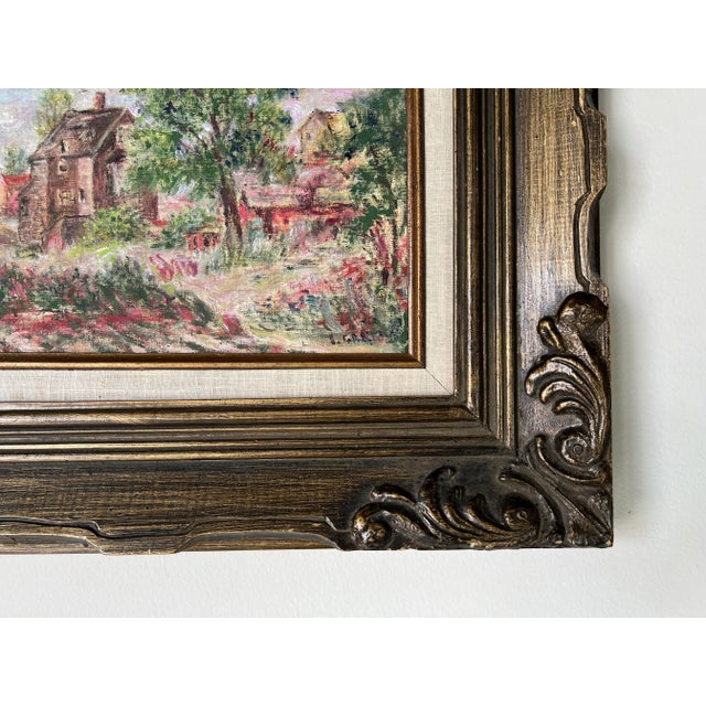 70's Vintage Impressionist Old Town Village Landscape Oil Painting, Framed For Sale - Image 4 of 10