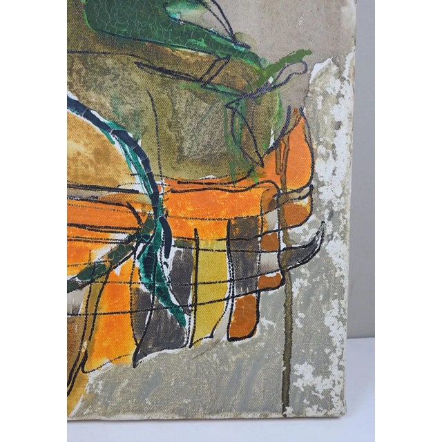 Abstract Vintage Mid 20th Century Abstract Modernist Still Life Violet Flowers Painting For Sale - Image 3 of 7