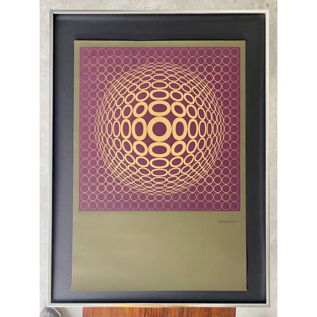 1980s Vasarely Op Art Screenprint Entitled Vega-Tuz Framed in Chrome For Sale - Image 5 of 15