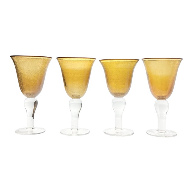 Amber Handblown Wine, Water or All Purpose Glasses - Set of 4 For Sale
