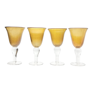 Amber Handblown Wine, Water or All Purpose Glasses - Set of 4