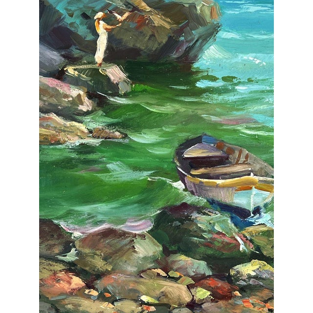 2020s Oil Painting a Boat Is Moored on a Rocky Shore Yuriy Suprunchuk For Sale - Image 5 of 11