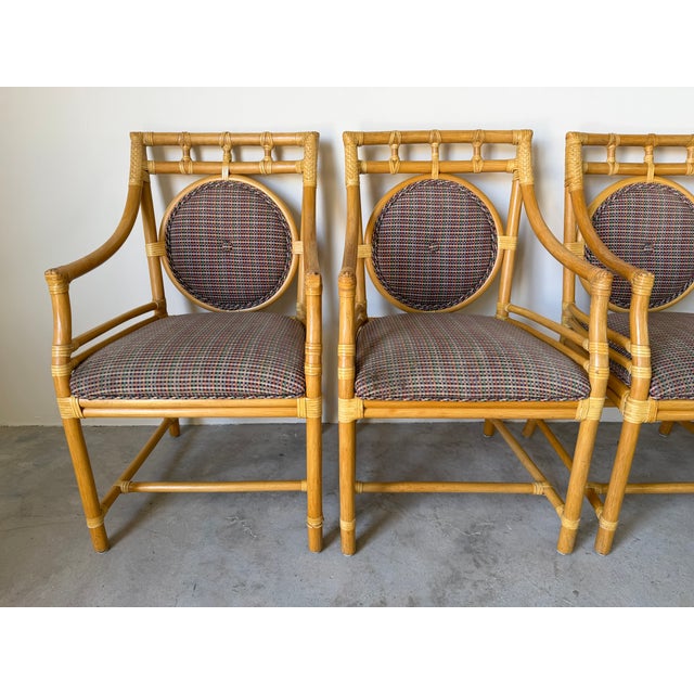 Coastal Vintage McGuire Style Bamboo & Leather Wrap Dining Arm Chairs – Set of 4 For Sale - Image 3 of 18
