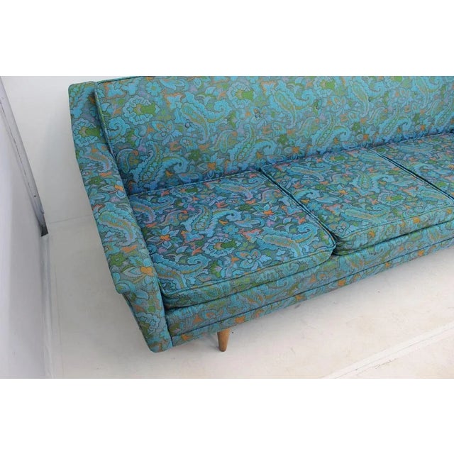 Mid-Century Modern Mid Century Modern Floral Turquoise Large Sofa For Sale - Image 3 of 10