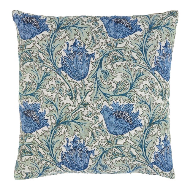 Anemone Blue Silver Regular Cushion With Feather Filler - 46x46cm (18"x18") For Sale