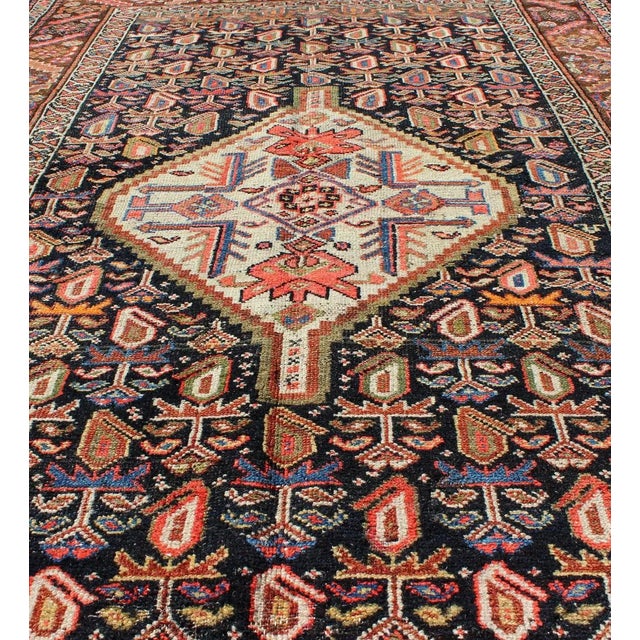 Antique Persian Hand Knotted Kurdish Colorful Rug With Medallion and Geometric Motifs For Sale In Atlanta - Image 6 of 13