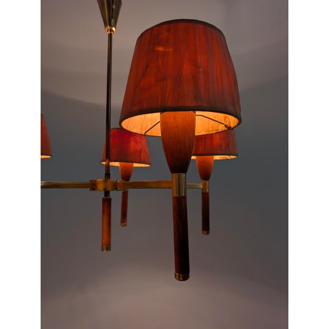 Danish 5-Arm Chandelier in Wood and Brass, 1950s For Sale - Image 10 of 18