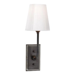 Thomas O'Brien for Visual Comfort Signature Hulton Sconce in Bronze with Crystal Backplate & White Glass Shade For Sale